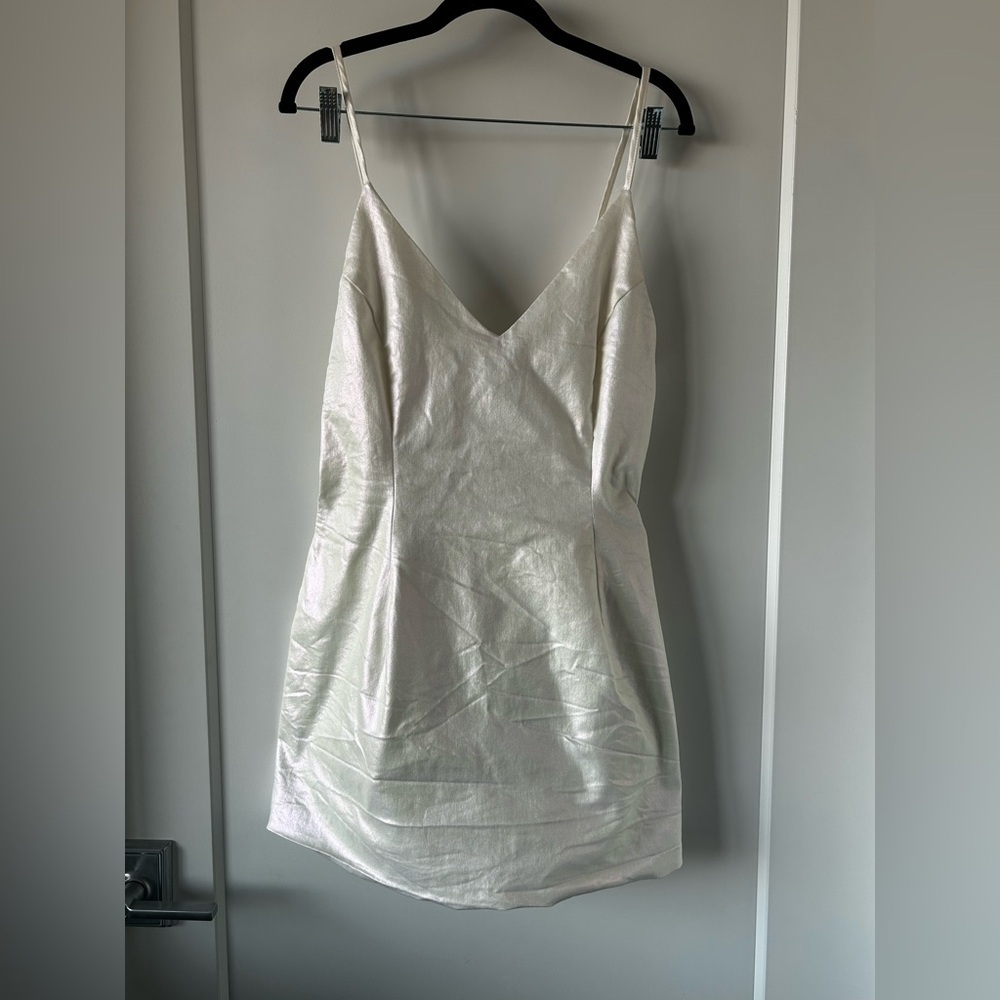 Akira The Great Escape Metallic Mini Dress in White